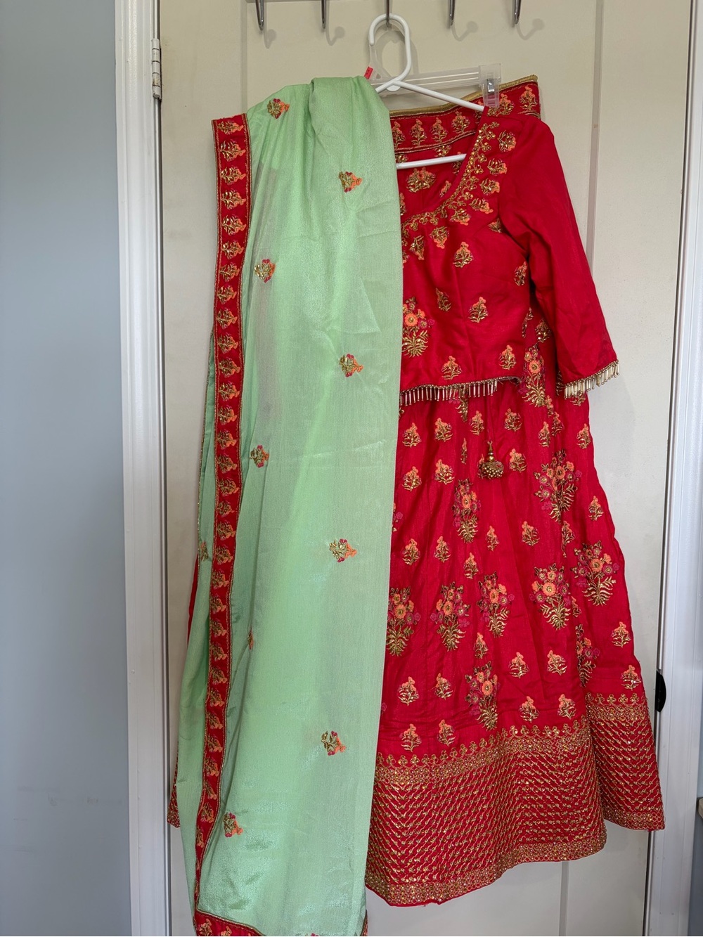 Never worn - Womens Red and Mint Embroidered Traditional Lehenga -Indian Clothes